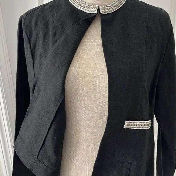Tommy Bahama Lux Linen Embellishments Elegant Black Women's Short Jacket NWT - Picture 5 of 12